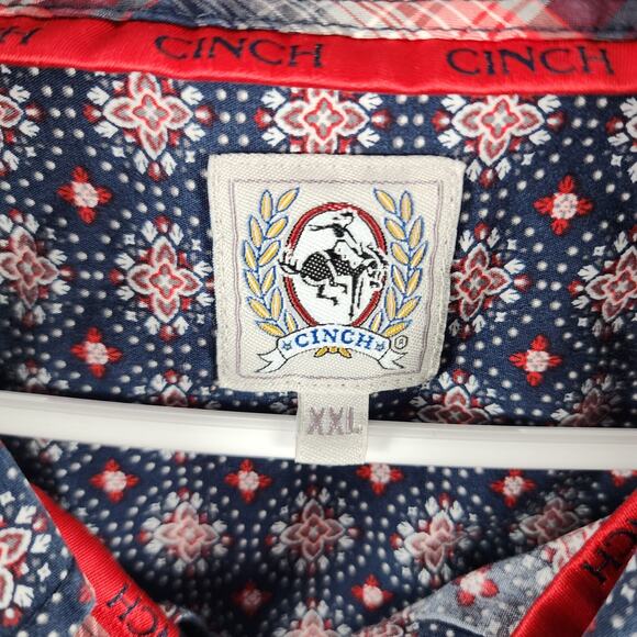 Cinch XXL Western Button Shirt Red White Blue Medallion Print Flip Cuff Rodeo - Picture 3 of 8